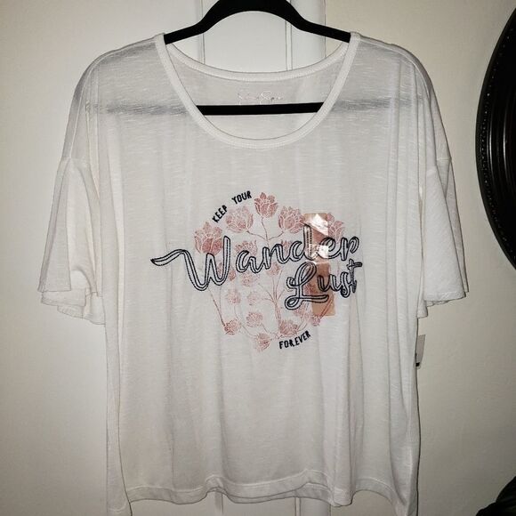 Jessica Simpson Jerilynn Cropped Slub Graphic Top - Picture 2 of 7